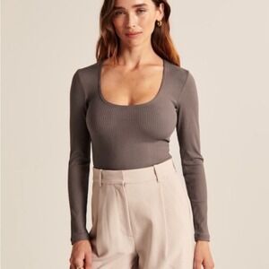 Abercrombie & Fitch Charcoal Ribbed Bodysuit‎